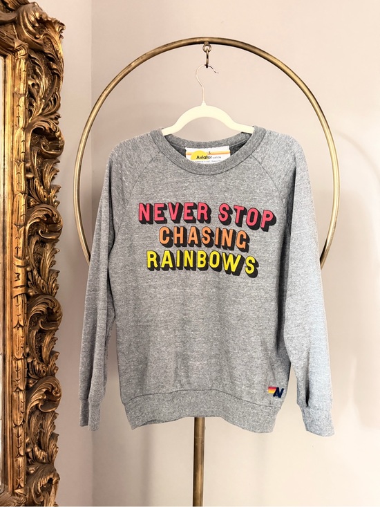 Aviator Nation Tops - Aviator Nation Never Stop Chasing Rainbows Grey Graphic Sweatshirt